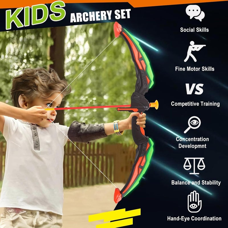 TWFRIC 2 Pack Bow and Arrow for Kids Sports and Outdoor Play Toys Archery Set with LED Light Up 16 Arrows 1 Standing Target 2 Quiver Indoor Outdoors Toy for Age 3-12 Year Old Boy Girl Gift - Image 2